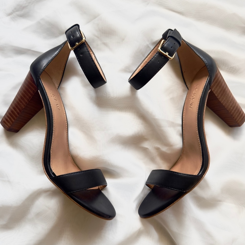 J. Crew | Stacked heels with ankle strap in black size 6.5